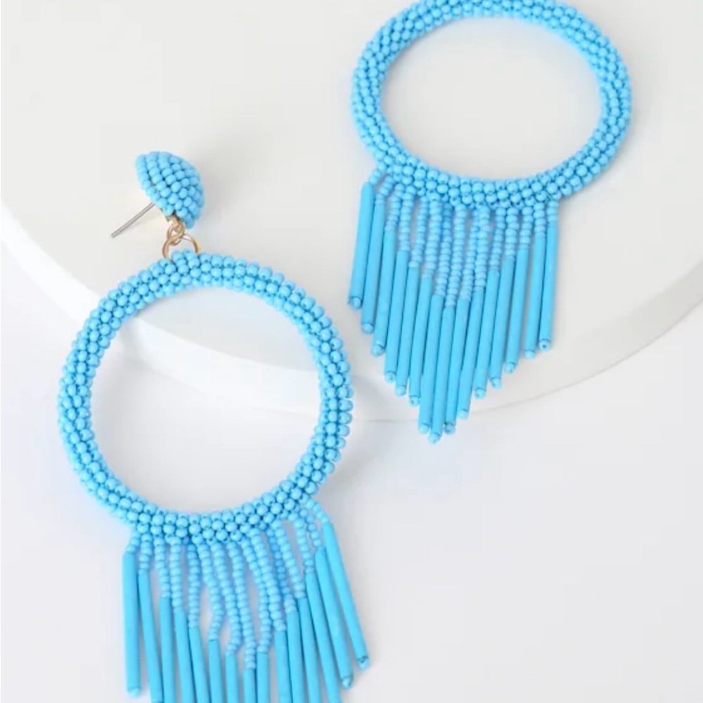 Lulu's Vibrant Blue Fringe Earrings